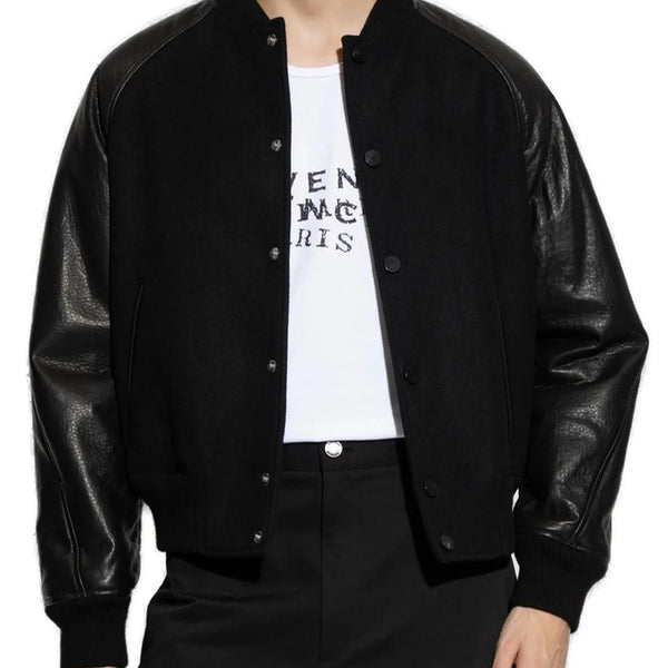 Premium Black Blouson Jacket – Leather Sleeve Casual Jacket