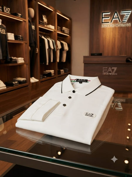 Men’s Premium White Full-Sleeve Polo Shirt with Contrast Collar