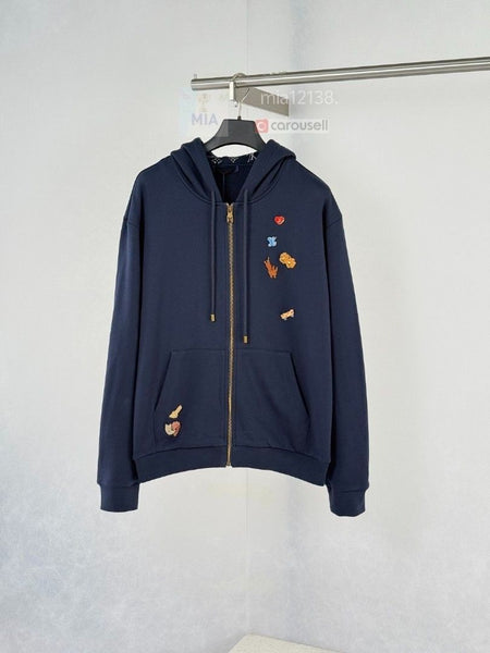 Women’s Premium Navy Blue Embroidered Zip-Up Hoodie