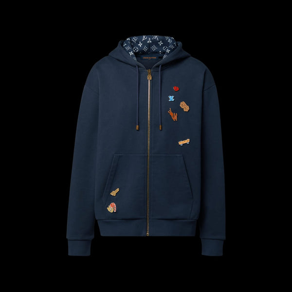 Women’s Premium Navy Blue Embroidered Zip-Up Hoodie