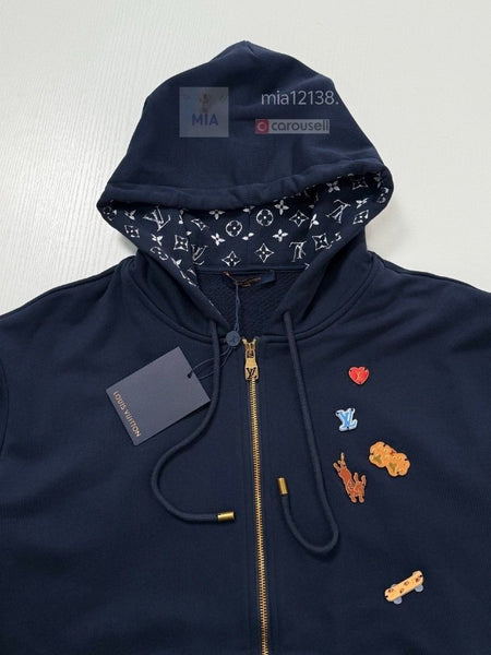 Women’s Premium Navy Blue Embroidered Zip-Up Hoodie