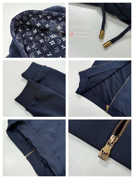 Women’s Premium Navy Blue Embroidered Zip-Up Hoodie