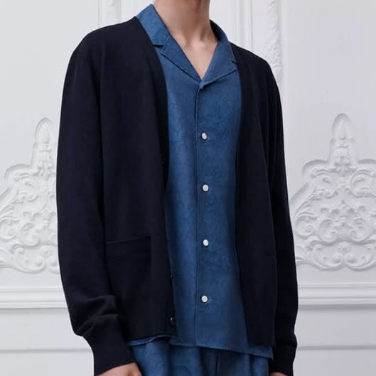 Men’s Premium Navy Blue Regular-Fit Cardigan with Open Front