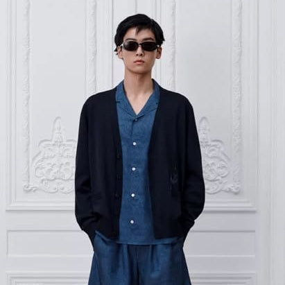 Men’s Premium Navy Blue Regular-Fit Cardigan with Open Front