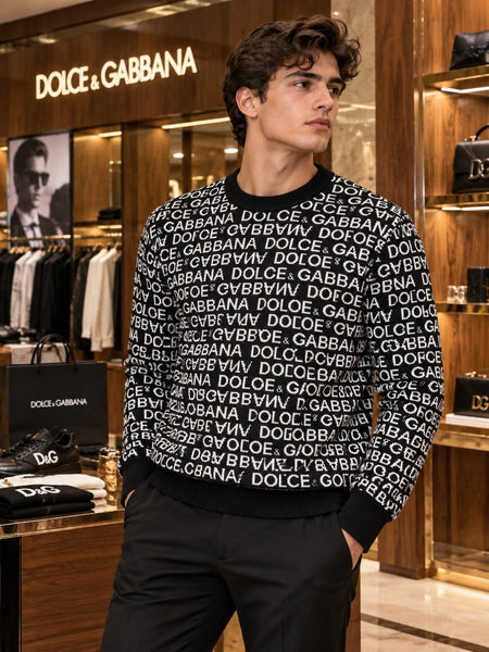 All-Over Text Print Knit Sweater – Bold & Trendy Look