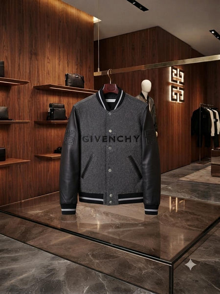 Men's Premium Grey & Black Varsity Bomber Jacket – Luxury Casual Wear