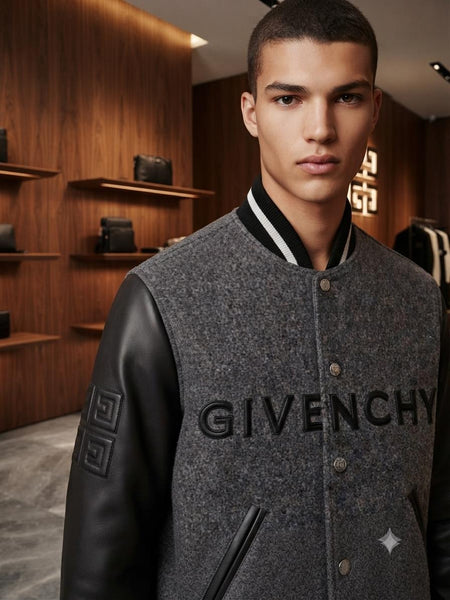 Men's Premium Grey & Black Varsity Bomber Jacket – Luxury Casual Wear