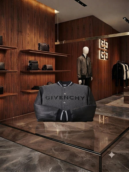 Men's Premium Grey & Black Varsity Bomber Jacket – Luxury Casual Wear