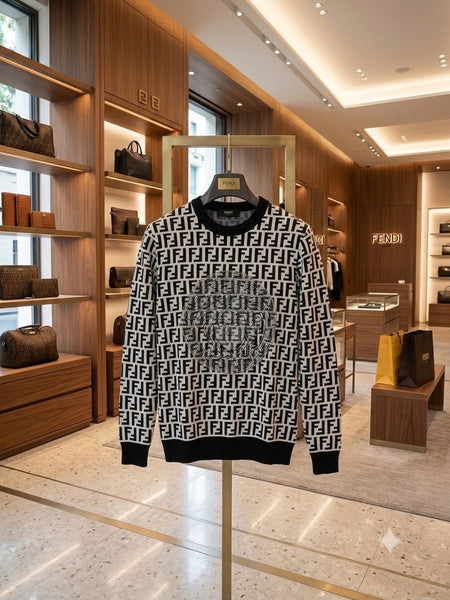 Premium Geometric Monogram Print Crewneck Sweater