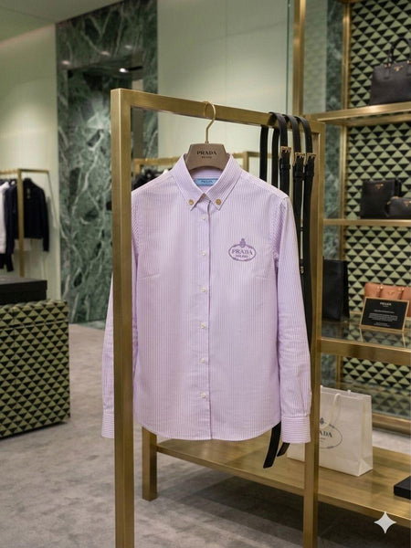 Luxury Striped Button-Down Long-Sleeve Shirt
