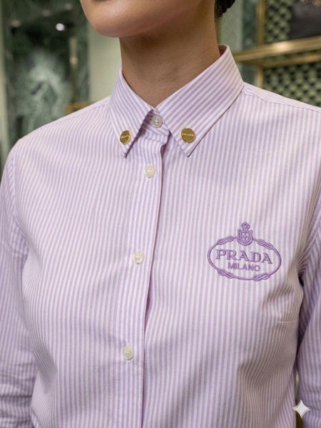 Luxury Striped Button-Down Long-Sleeve Shirt
