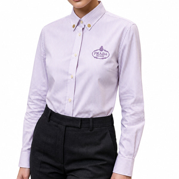 Luxury Striped Button-Down Long-Sleeve Shirt