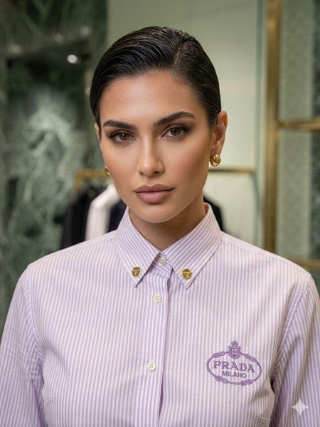 Luxury Striped Button-Down Long-Sleeve Shirt
