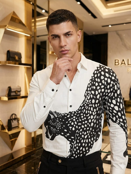 Men's Premium White Graphic Print Shirt | Full Sleeve Regular Fit Casual Party Wear Shirt