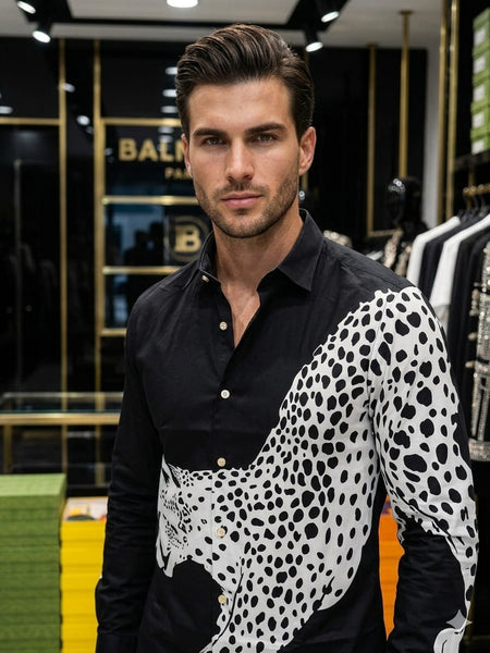 Men's Premium Black Graphic Print Shirt | Full Sleeve Regular Fit Casual & Party Wear Shirt