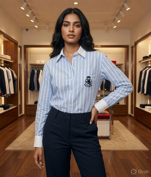 Women Premium Classic Striped Long-Sleeve Button-Down Shirt