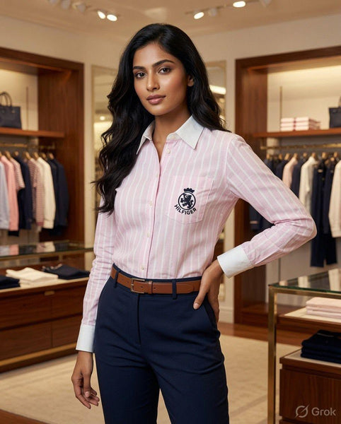 Women Premium Classic Striped Long-Sleeve Button-Down Shirt