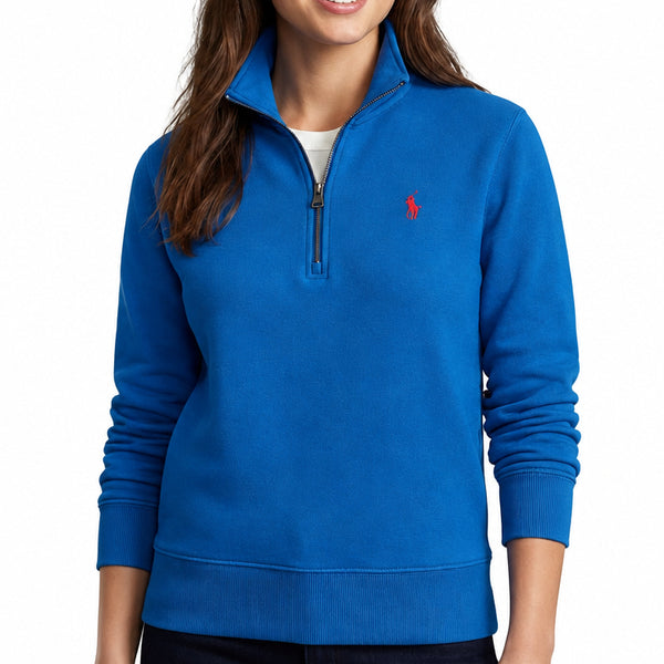 Women Premium Blue Half-Zip Pullover Sweatshirt