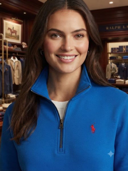 Women Premium Blue Half-Zip Pullover Sweatshirt