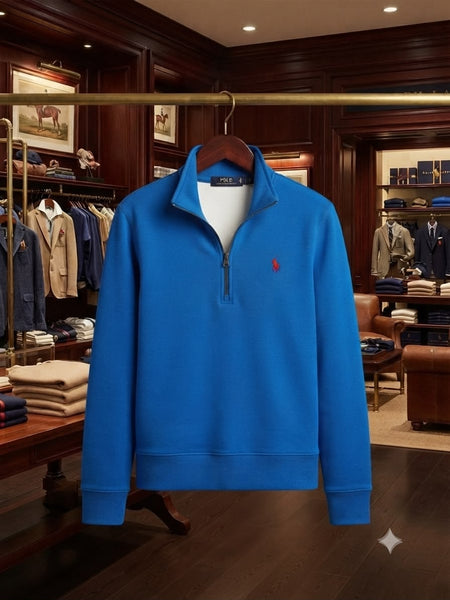 Women Premium Blue Half-Zip Pullover Sweatshirt