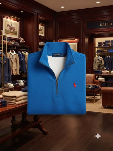 Women Premium Blue Half-Zip Pullover Sweatshirt