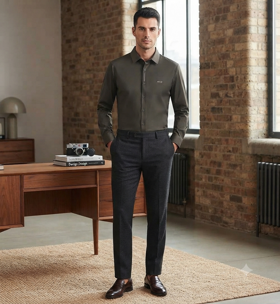 Men Premium Solid Full-Sleeve Shirt – Classic Collar Button-Down Formal Casual Wear