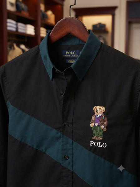 Premium Black Color-Block Button-Down Shirt