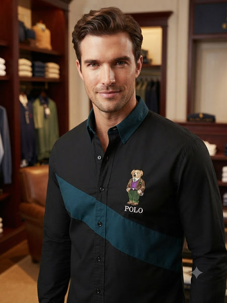 Premium Black Color-Block Button-Down Shirt