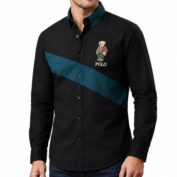 Premium Black Color-Block Button-Down Shirt
