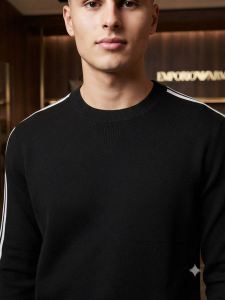Premium Black Crew-Neck Knit Sweater