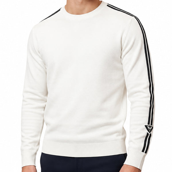 Premium White Crew-Neck Knit Sweater