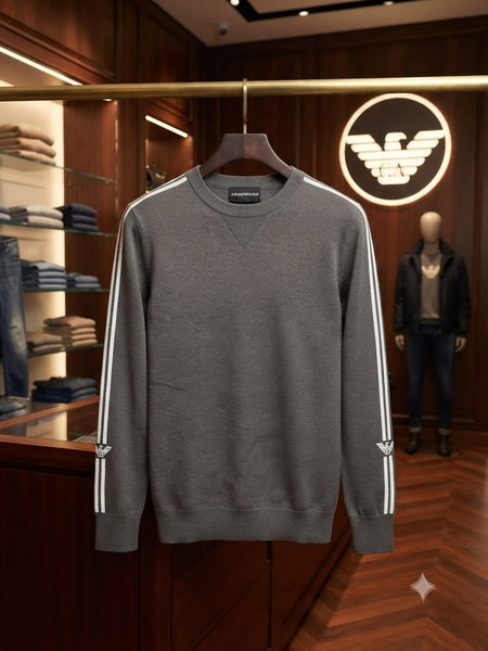 Premium Grey Crew-Neck Knit Sweater