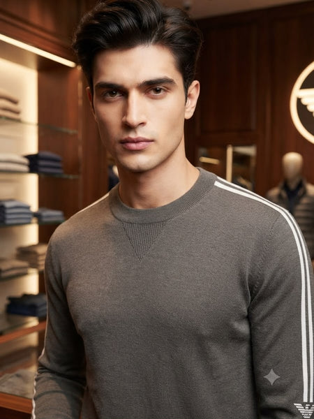 Premium Grey Crew-Neck Knit Sweater