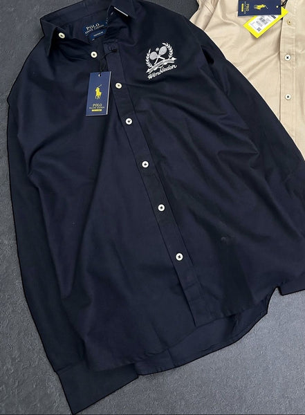 Men’s Premium Navy Blue Full-Sleeve Casual Shirt with Wimbledon Embroidered Logo