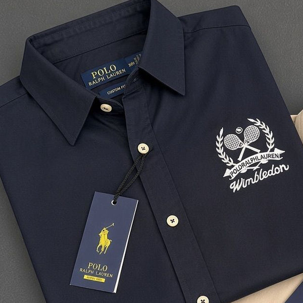 Men’s Premium Navy Blue Full-Sleeve Casual Shirt with Wimbledon Embroidered Logo