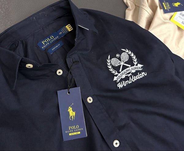 Men’s Premium Navy Blue Full-Sleeve Casual Shirt with Wimbledon Embroidered Logo