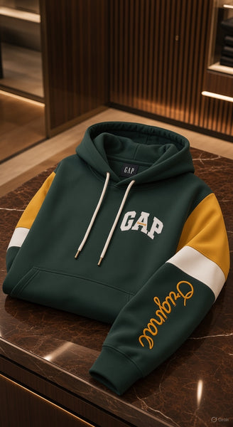 Exclusive Premium Forest Green Color-Block Hoodie with Contrast Sleeves