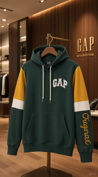 Exclusive Premium Forest Green Color-Block Hoodie with Contrast Sleeves