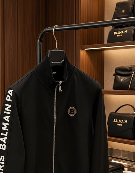 Sleek Black Zip-Up Sweatshirt with Sleeve Lettering for Men