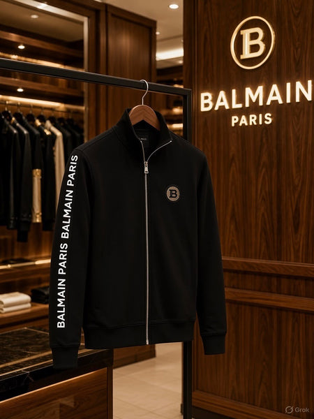 Sleek Black Zip-Up Sweatshirt with Sleeve Lettering for Men
