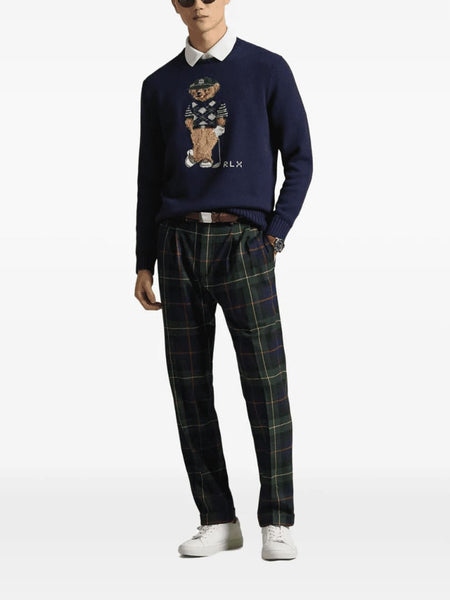 Premium Navy Knit Sweater with Embroidered Bear Motif