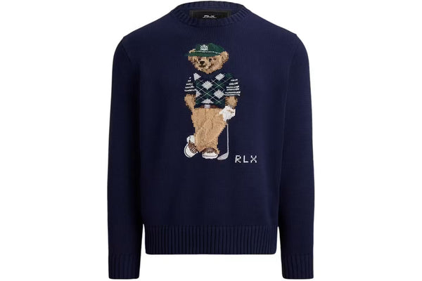 Premium Navy Knit Sweater with Embroidered Bear Motif