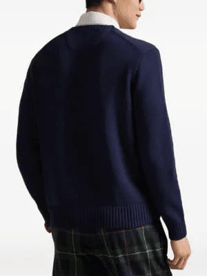 Premium Navy Knit Sweater with Embroidered Bear Motif