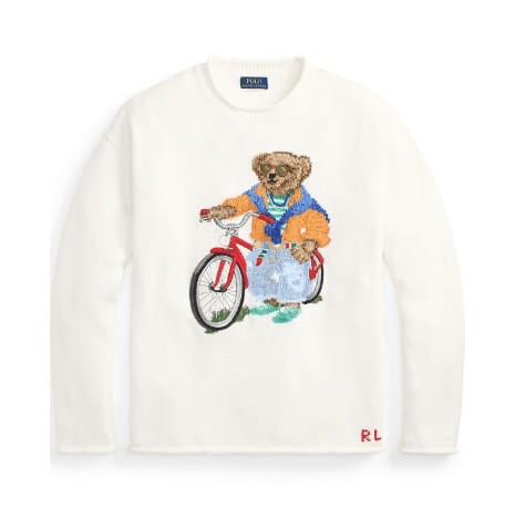 Premium Knit Sweater with Embroidered Bear on Bicycle