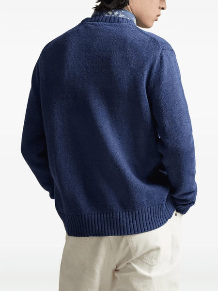 Premium Blue Knit Sweater with Embroidered Bear Design