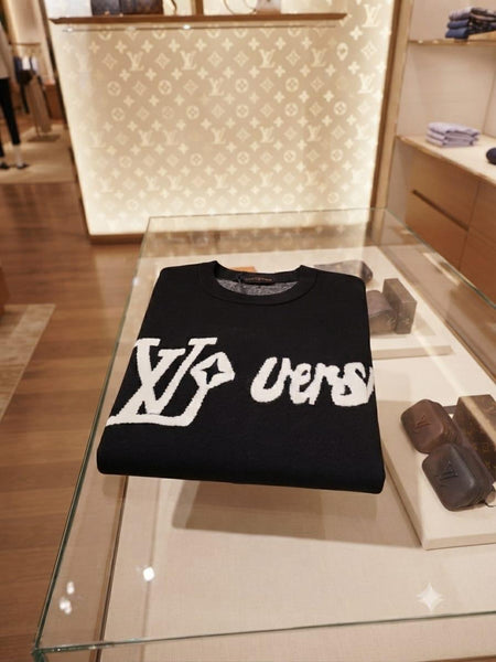 Premium Navy Knit Sweater with Bold White Lettering
