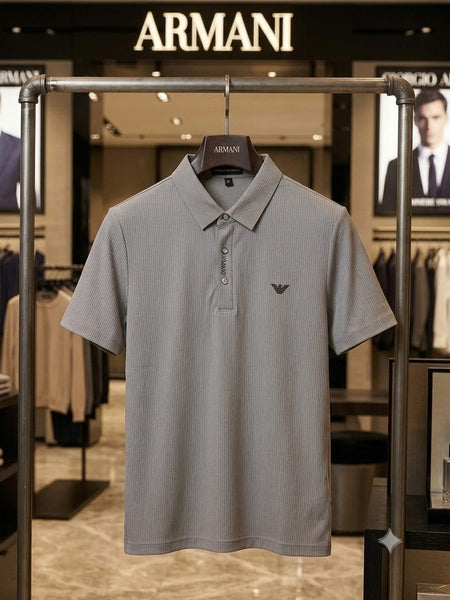 Luxury High-End Grey Ribbed Polo T-Shirt – Premium Quality Everyday Essential