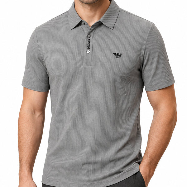 Luxury High-End Grey Ribbed Polo T-Shirt – Premium Quality Everyday Essential