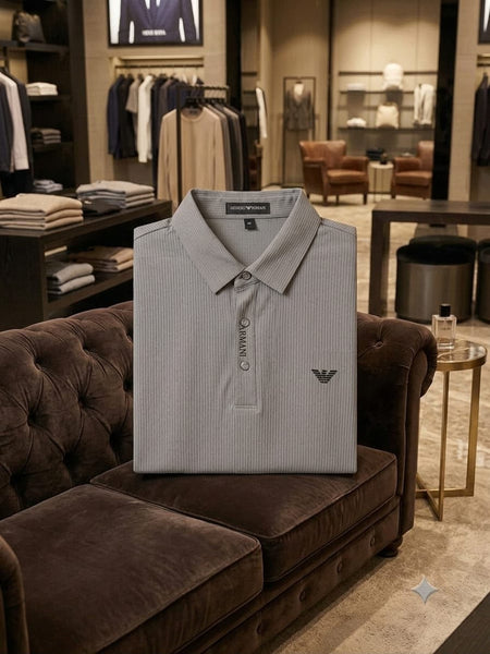 Luxury High-End Grey Ribbed Polo T-Shirt – Premium Quality Everyday Essential