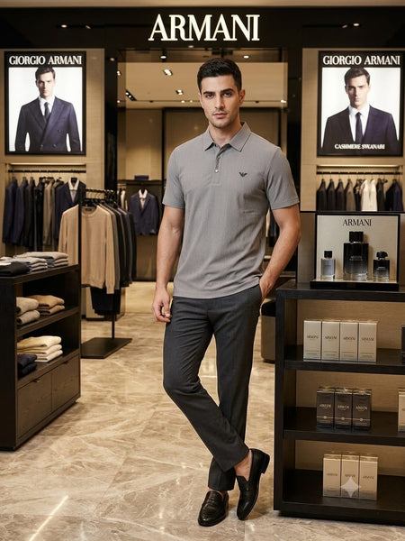 Luxury High-End Grey Ribbed Polo T-Shirt – Premium Quality Everyday Essential